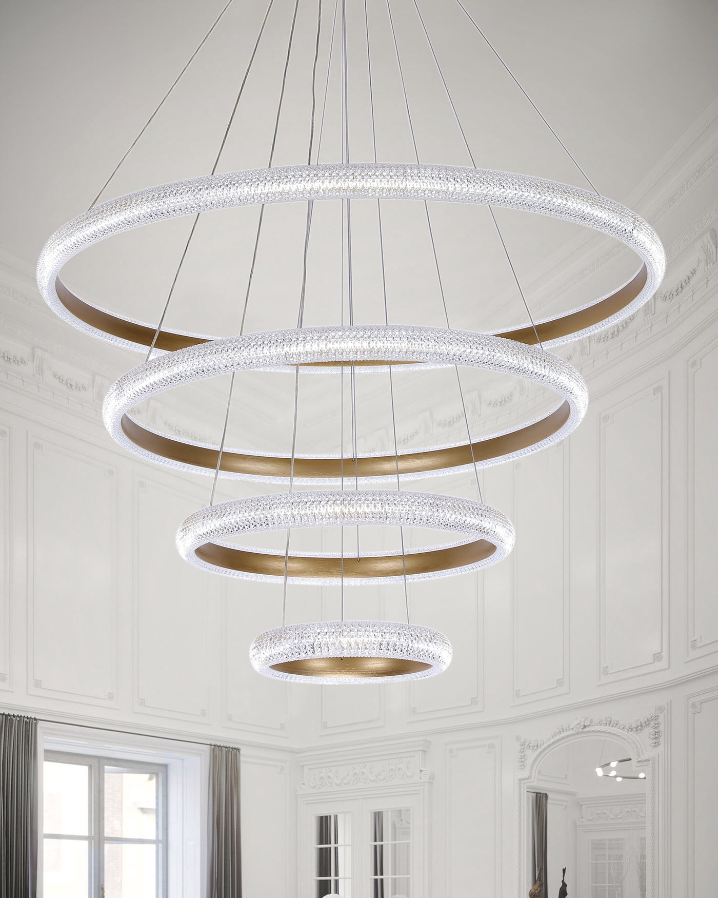 View of Aiwen Crystal 4 Tiered Gold Pendant Light Fixture Modern Ambient ...