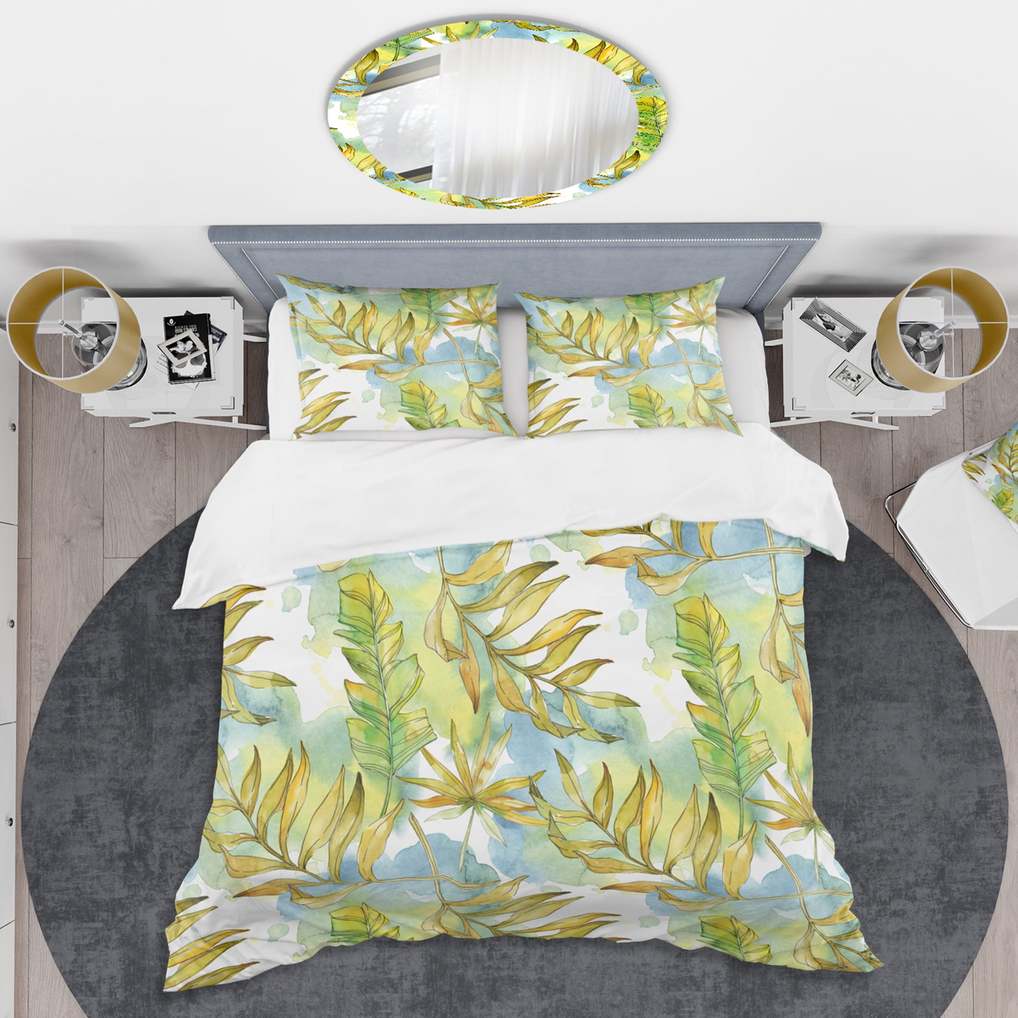Designart 'Retro Tropical Foliage ' Mid-Century Modern Duvet Cover Set