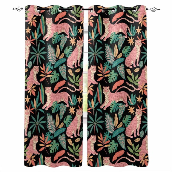 Fsddascl Farmhouse Tiger Blackout Curtains for Bedroom/Living Room, Thermal Insulated Kitchen Curtains, Summer Watercolor Animals Palm Trees Grommet Darkening Window Treatment Drapes 42"x63"x2