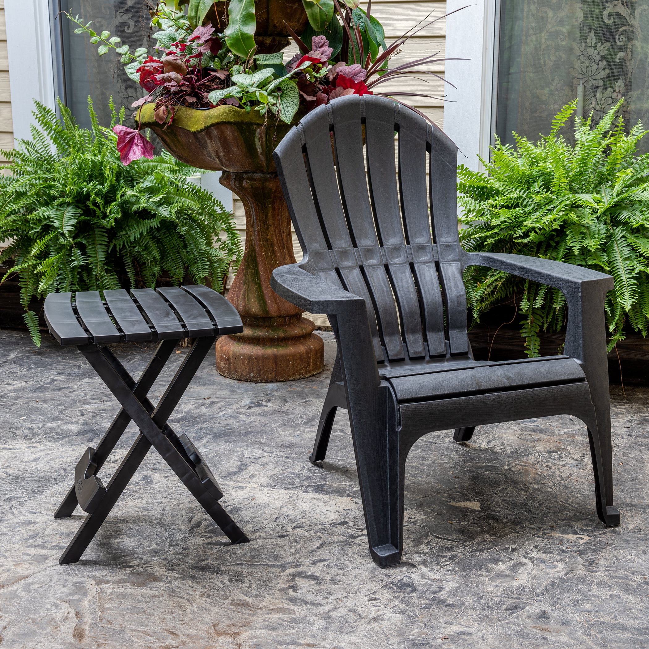 (4 pack) Real Comfort Outdoor Resin Stackable Adirondack Chair, Black