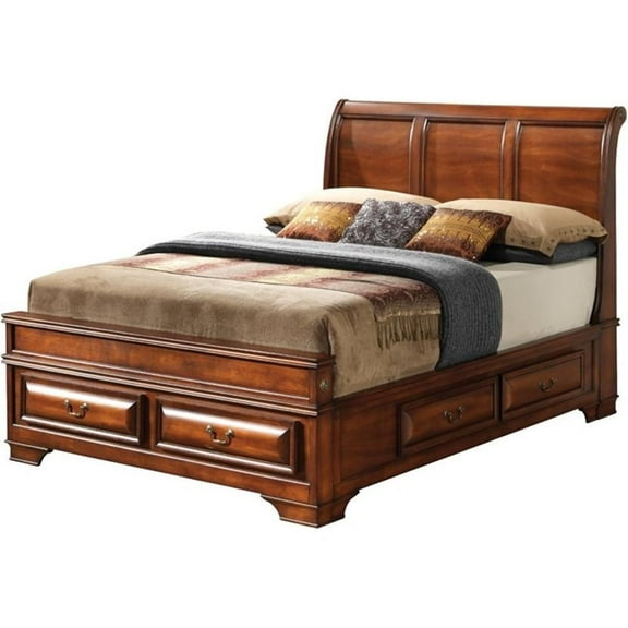 Bowery Hill Transitional Wood Wood King Storage Bed in Oak Finish