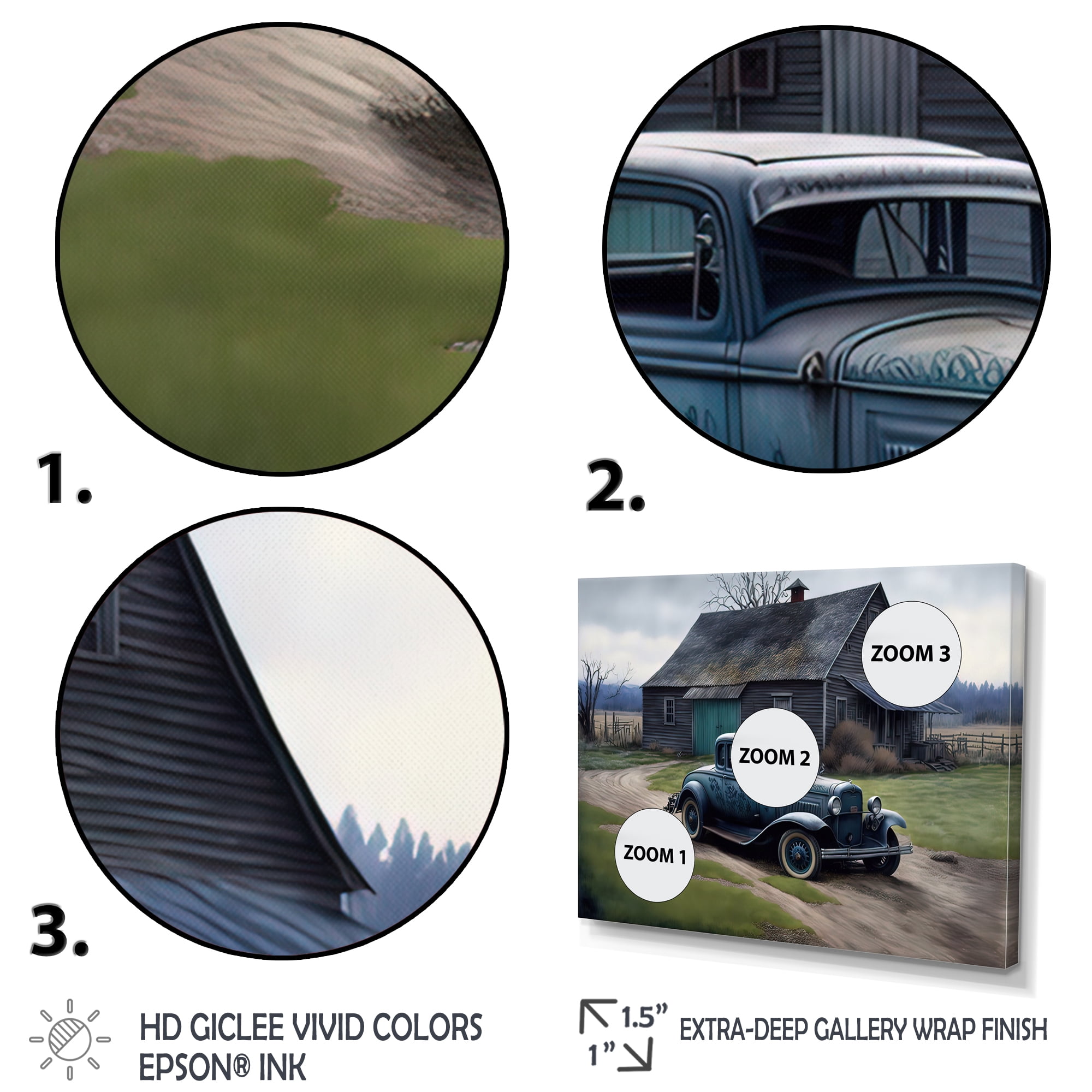 Designart 30S Ford Car In Barn VII Canvas Wall Art