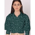 thumbnail image 5 of DressBerry Women's Printed Cotton Crop Shirt 3/4Th&nbsp;Puff Sleeves High Waist Buttoned Collared Smocked Style Casual Summer Daily Wear Top, 5 of 7
