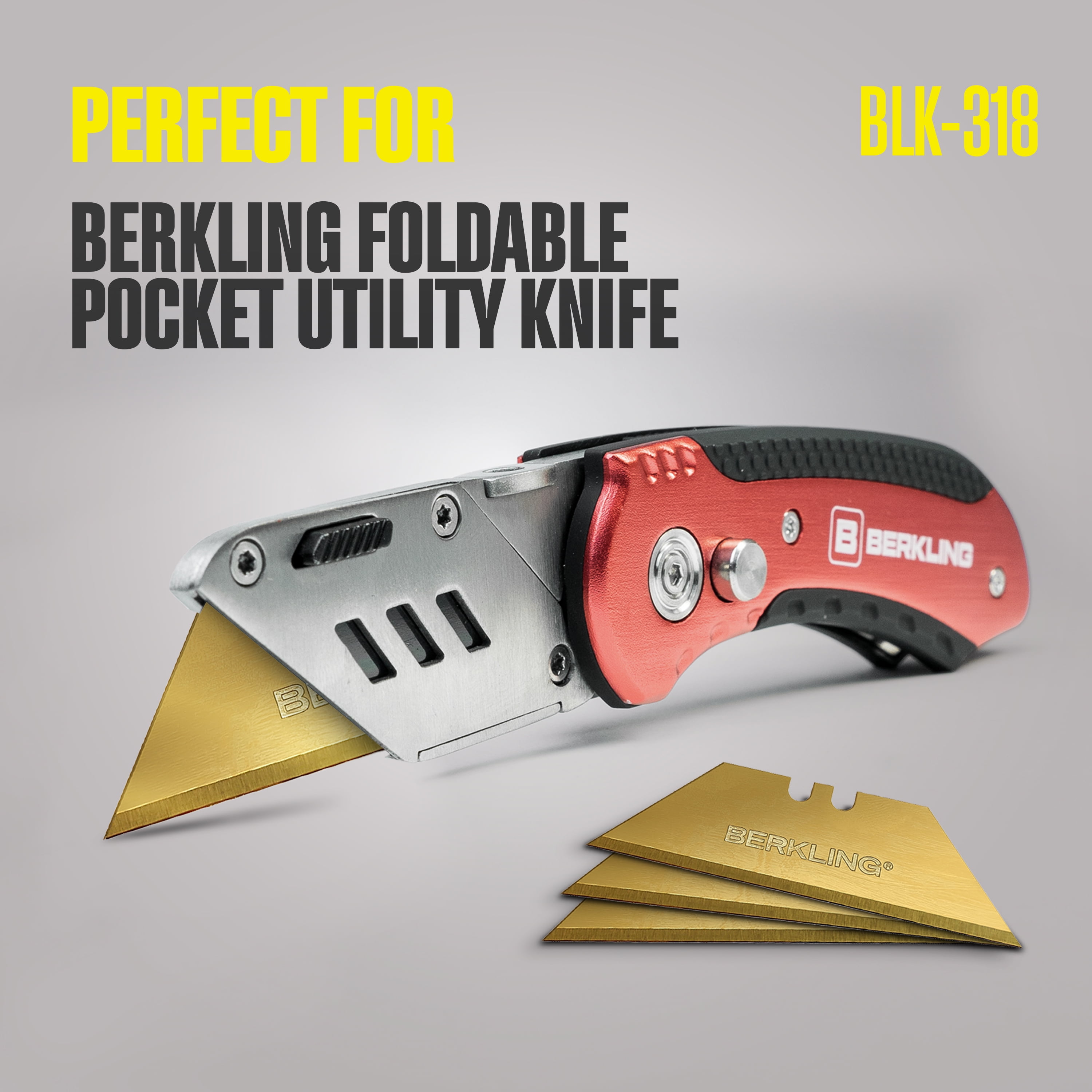 Berkling Utility Knife Replacement Blades, Titanium-Plated Carbon Steel, 50 Pack With Dispenser