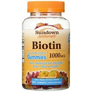 3 Pack Sundown Naturals Biotin Gluten-Free 1000 MCG 130 Gummies Each