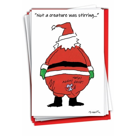 NobleWorks, Santa and Mouse - 12 Funny Christmas Cards Boxed - Bulk Set, C7632XSG-B12x1