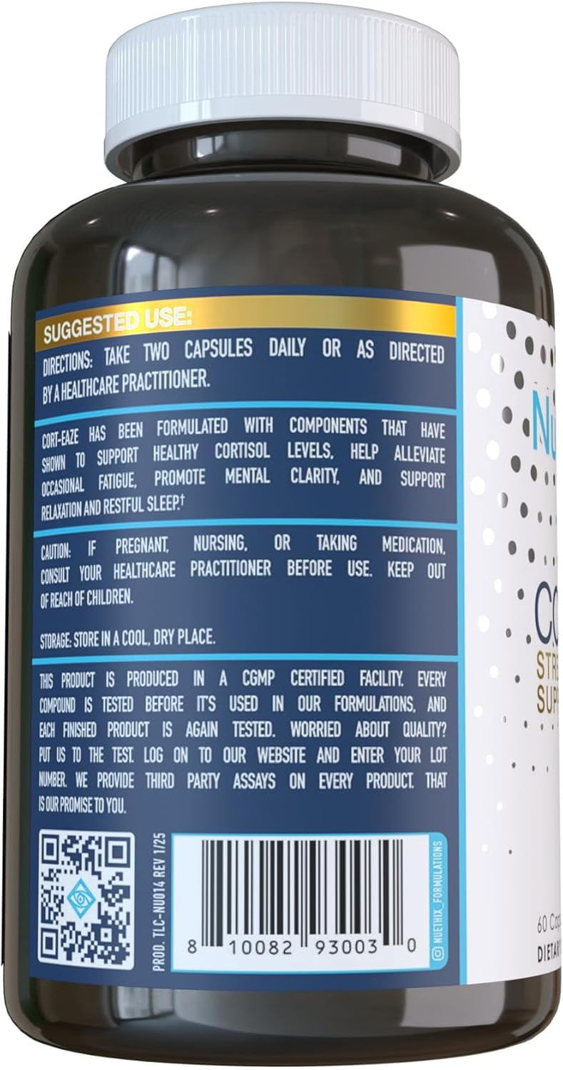 NuEthix Cort-Eaze Cortisol-Control Promotes Relaxation and Better Sleep with L-Theanine, 60 Capsules, 30 Servings