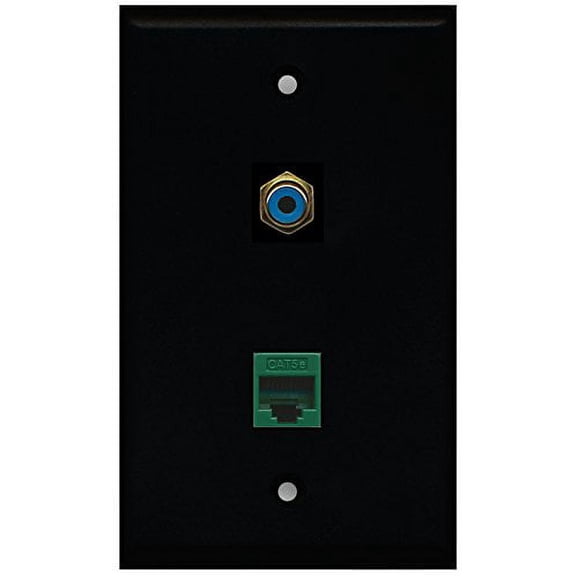 RiteAV - Black 1 Port RCA Blue 1 Port Cat5e Ethernet Green Wall Plate
