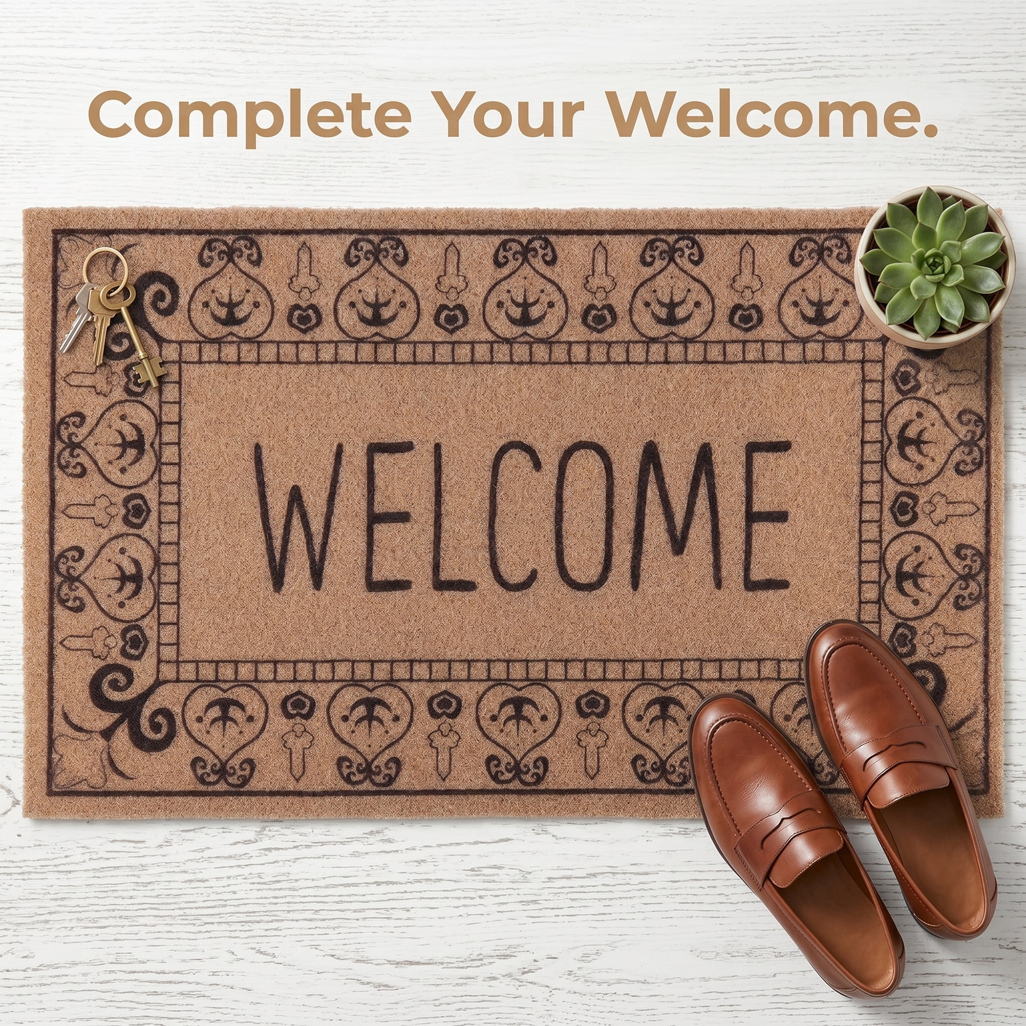 Unique Bargains Natural Coir Non-Slip Backing Waterproof Doormat Brown Letter 32" x 20"