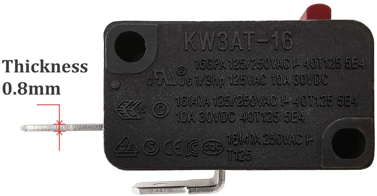 Microwave Oven Door Switch Replacement Part, 16A 125VAC, KW3AT16, Normally Open 1Pc Black
