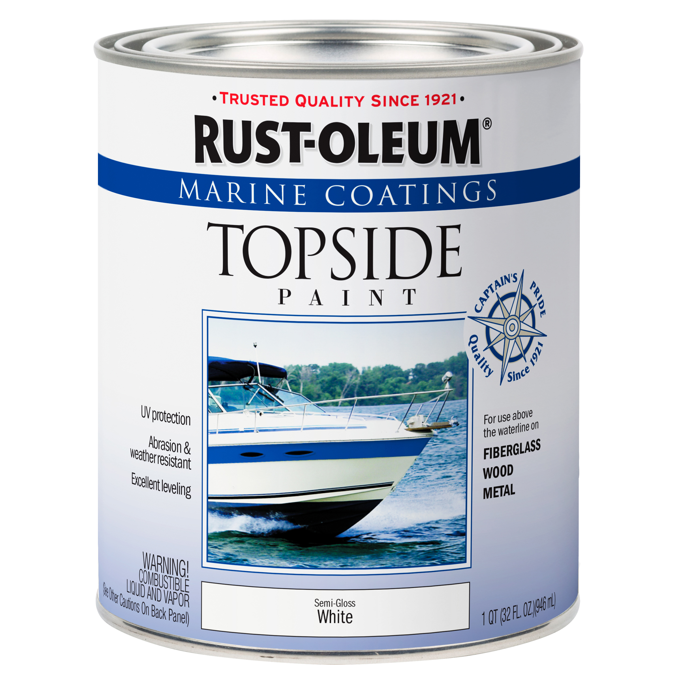 4 Pack, White, Rust-Oleum Marine Semi-Gloss Topside Paint- 207000, Quart
