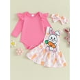 thumbnail image 2 of Gureui Baby Girls Easter Outfit, Long Sleeve Romper with Cartoon Rabbit Plaid Overall Dress, 2 of 9