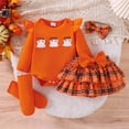 thumbnail image 4 of Whouriu Baby Halloween Outfit Set Cute Pumpkin Ruffle Romper Skirt Headband Leg Warmers Soft Party Wear 4Pcs Set, 4 of 8