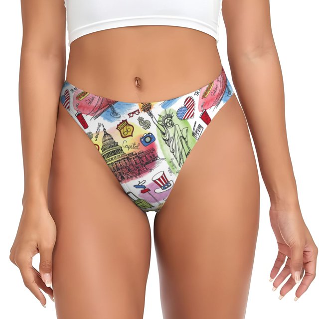 Balery America Landmarks1 Tangas de Algodón para Mujer con Estampado – Ropa Interior Sexy, Transpirable, G-string-3X-Large
