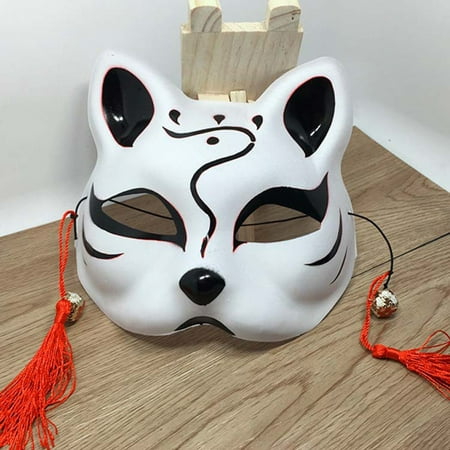 Japanese Fox Half Mask with Tassels and Small Bells Cosplay Mask for ...