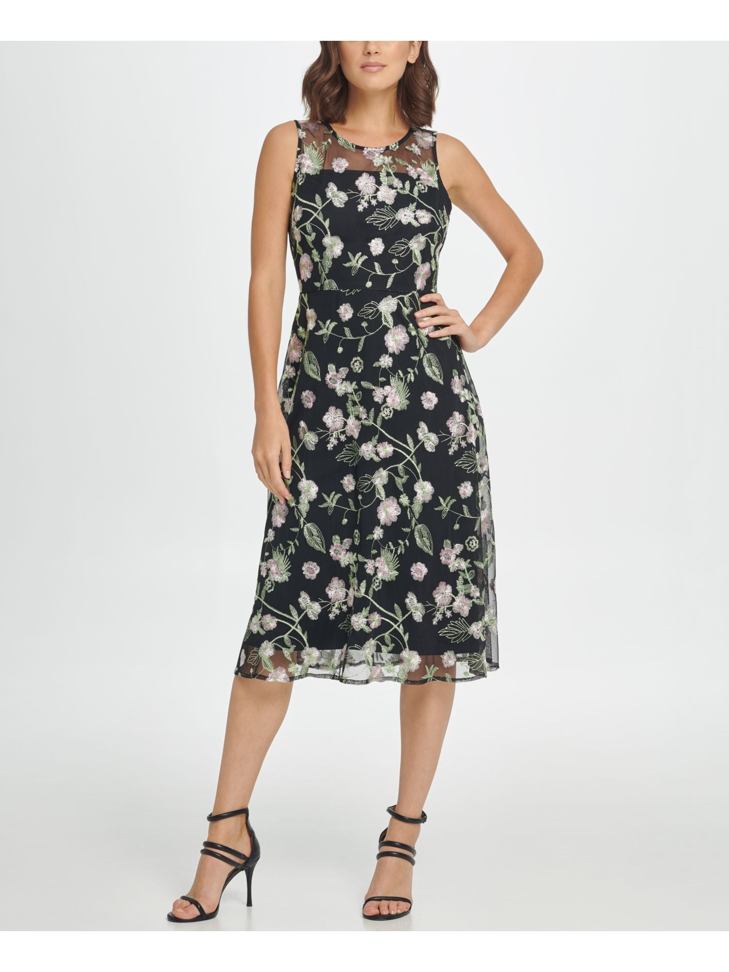 DKNY Womens Black Sleeveless Below The 