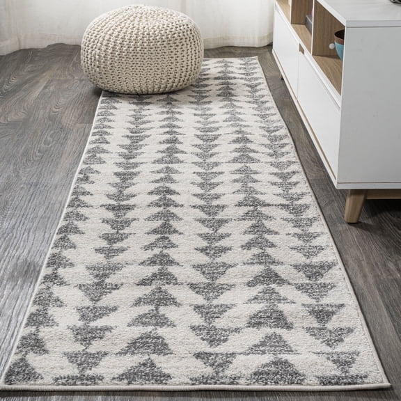 JONATHAN Y MOROCCAN HYPE 2 x 20 Runner Rug, Aisha Moroccan Triangle Geometric - Cream/Gray, MOH206B-220