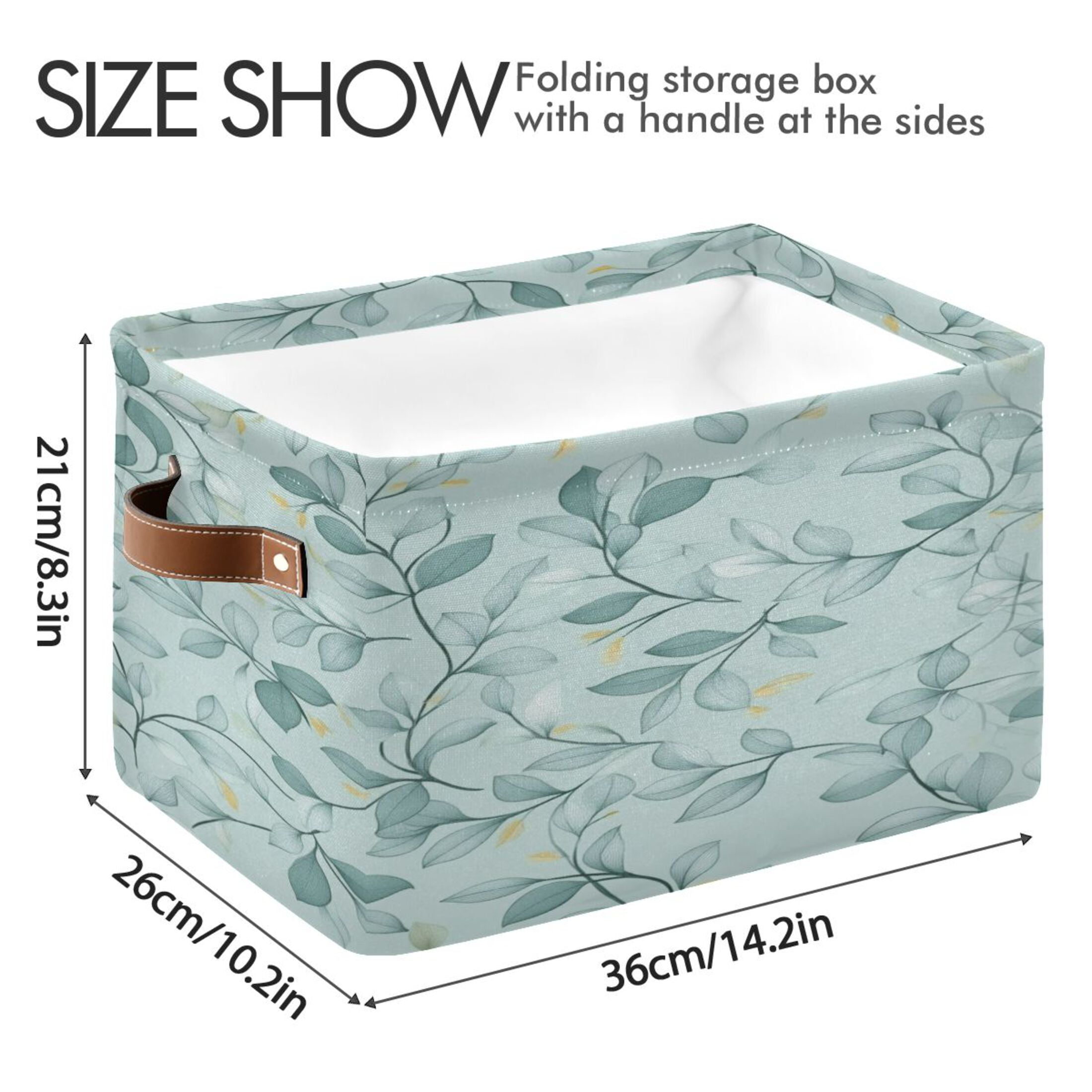 Seamless Green Leaf Foldable Storage Basket,Canvas Fabric Foldable Storage Bins with Handles Open Home Storage Bins Boxes for Toy Book Shelf Closet Baskets
