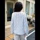 thumbnail image 4 of Suéter de Larga para Mujer, Jersey de Punto Acanalado de Otoño, Suéter Holgado de Cuello Redondo con Cable, Tops Tipo Jersey. Azul S, 4 of 7