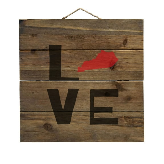 Kentucky - Love Black & Red - Decorative REAL WOOD Wall Art - Faux Pallet Look