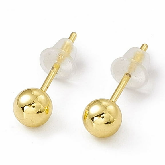 Brass Tiny Ball Stud Earrings for Women Real 18K Gold Plated 13.5x4mm Pin: 0.8mm