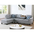 thumbnail image 2 of Gray Faux Leather Sectional With & Storage, 3 , Medium-firm Seat To Damage, Cushion Back, Nail Head Trim Decoration, 2 Toss Pillows, Cup Holder Back Couch , Contemporary Texture, Detail, Throw, 2 of 5