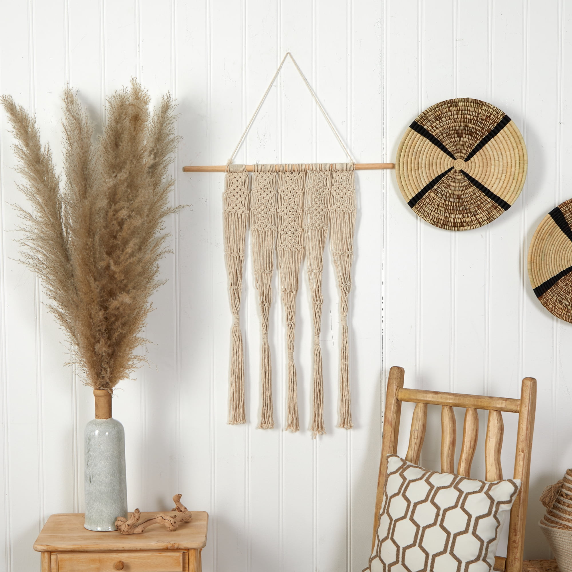 Nearly Natural 2.5' x 2' Hand Woven Off-White Macrame Wall Hanging Decor Textile Art