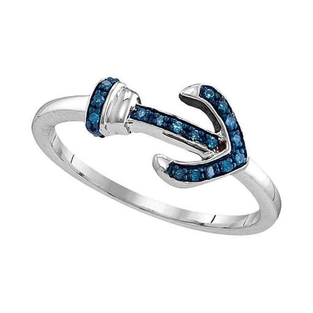 Blue Diamond Band Ring - Blue Diamond Anchor Ring Sterling Silver Mariner Band Fashion Style Round Pave Polished Fancy 1/20 ctw
