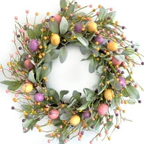 Idyllic 18 Inch Spring Easter Colorful Eggs Eucalyptus Leaves for Front Door, Eggs Berries Wreath with Artificial Green Leaves for Inside and Outside, Summer Spring Home Decor Wreath