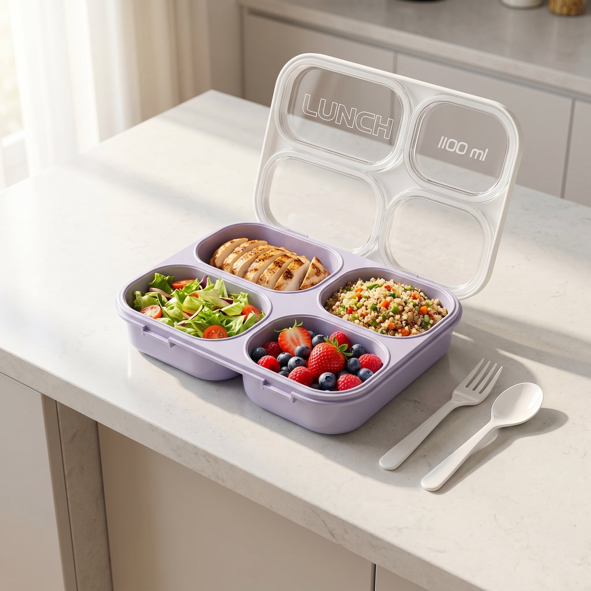 Unique Bargains Clear Lid Leak Resistant Meal Lunch Bento Box for Work Purple-2