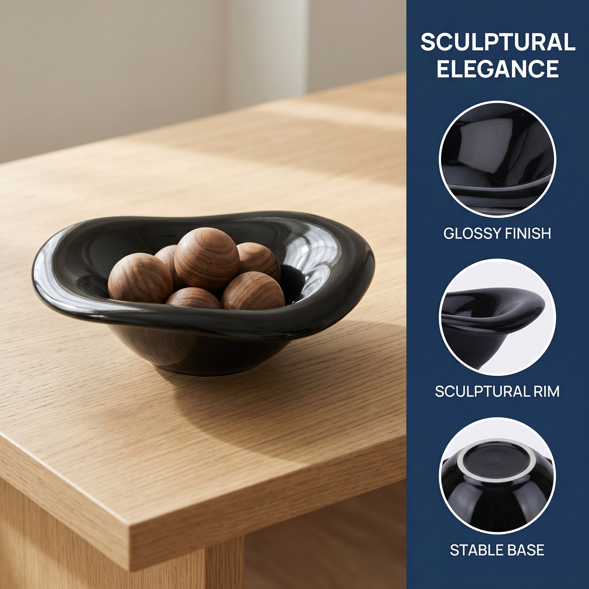 Unique Bargains Modern Wavy Ceramic Scalloped Trinket Tray Bowl Black 6.3" x 6.3" x 2"