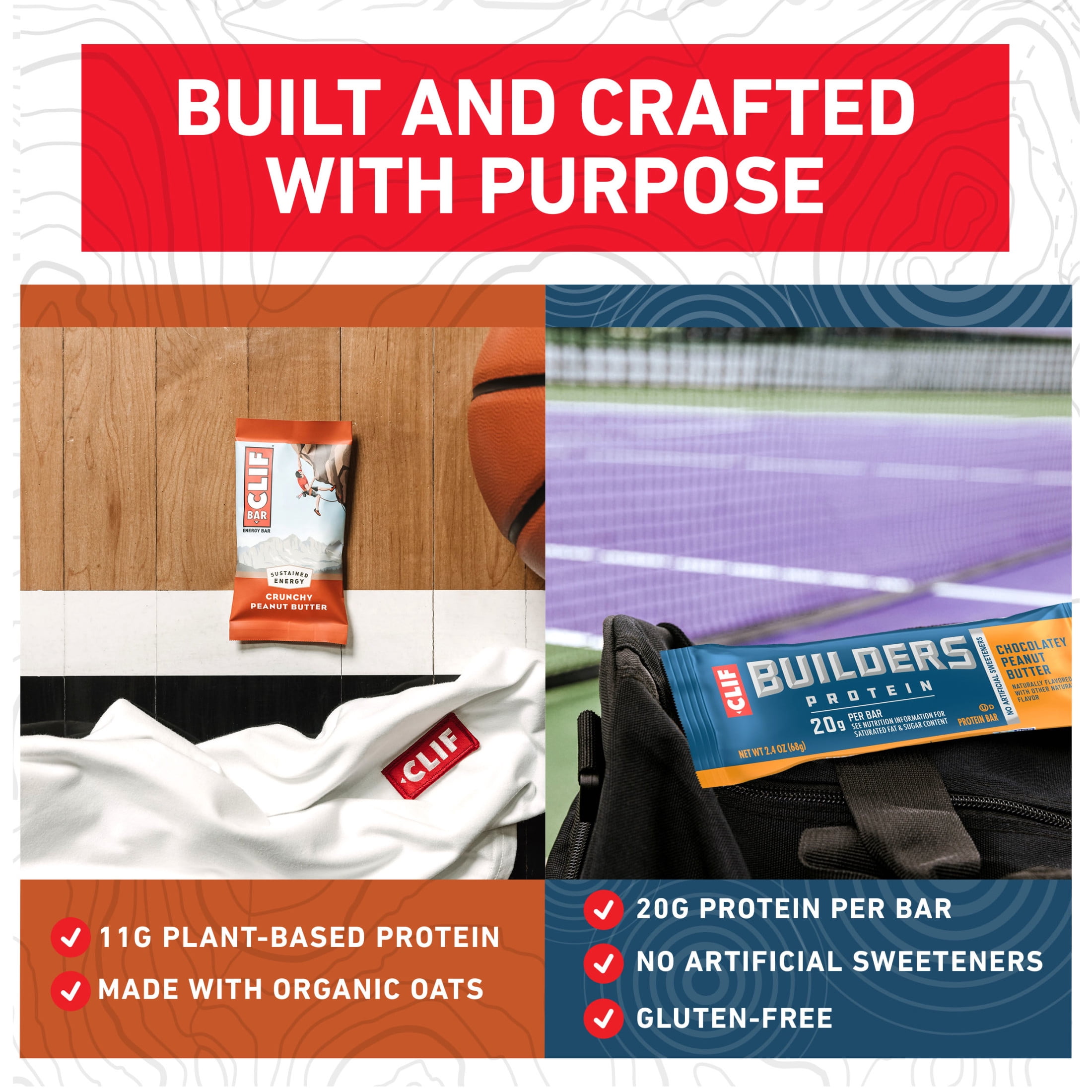 CLIF BAR Energy Bars and CLIF BUILDERS Plant Based Protein Bars, Peanut Butter Variety Pack, 14ct