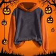 thumbnail image 2 of yoeyez Halloween Hoodies for Women Pumpkin Raglan Sleeve Hooded Sweatshirts Color Block Fall Fashion Pullover Tops Dark Gray,L, 2 of 6