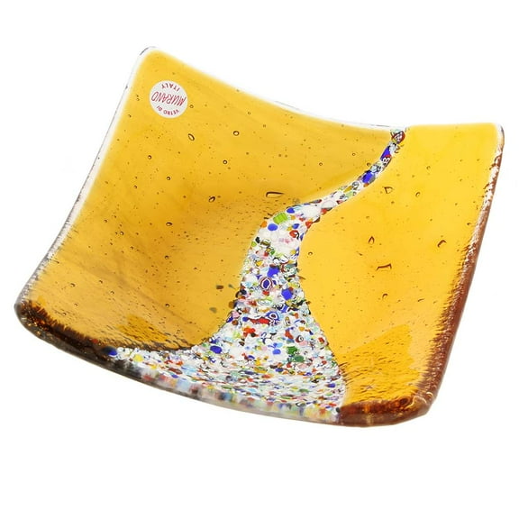 GlassOfVenice Murano Glass Klimt Square Decorative Plate - Golden Brown
