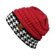 thumbnail image 3 of C.C Cable Knit Soft Stretch Multicolor Stitch Cuff Skully Beanie Hat, Houndstooth Crimson, 3 of 4