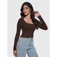 thumbnail image 3 of Women Crew Neck Knitted Crop Shirt Long Sleeve Low Cut Basic Solid Tee Sexy Cutout Blouse Top Streetwear, 3 of 6