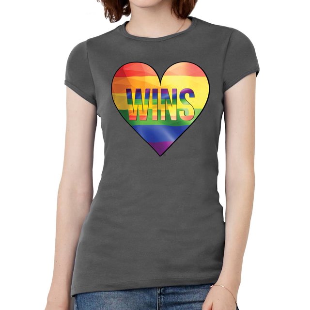 Womens Love Wins Banner Camiseta de manga corta - Pizarra - 3x-grande Love Wins Camiseta de manga corta