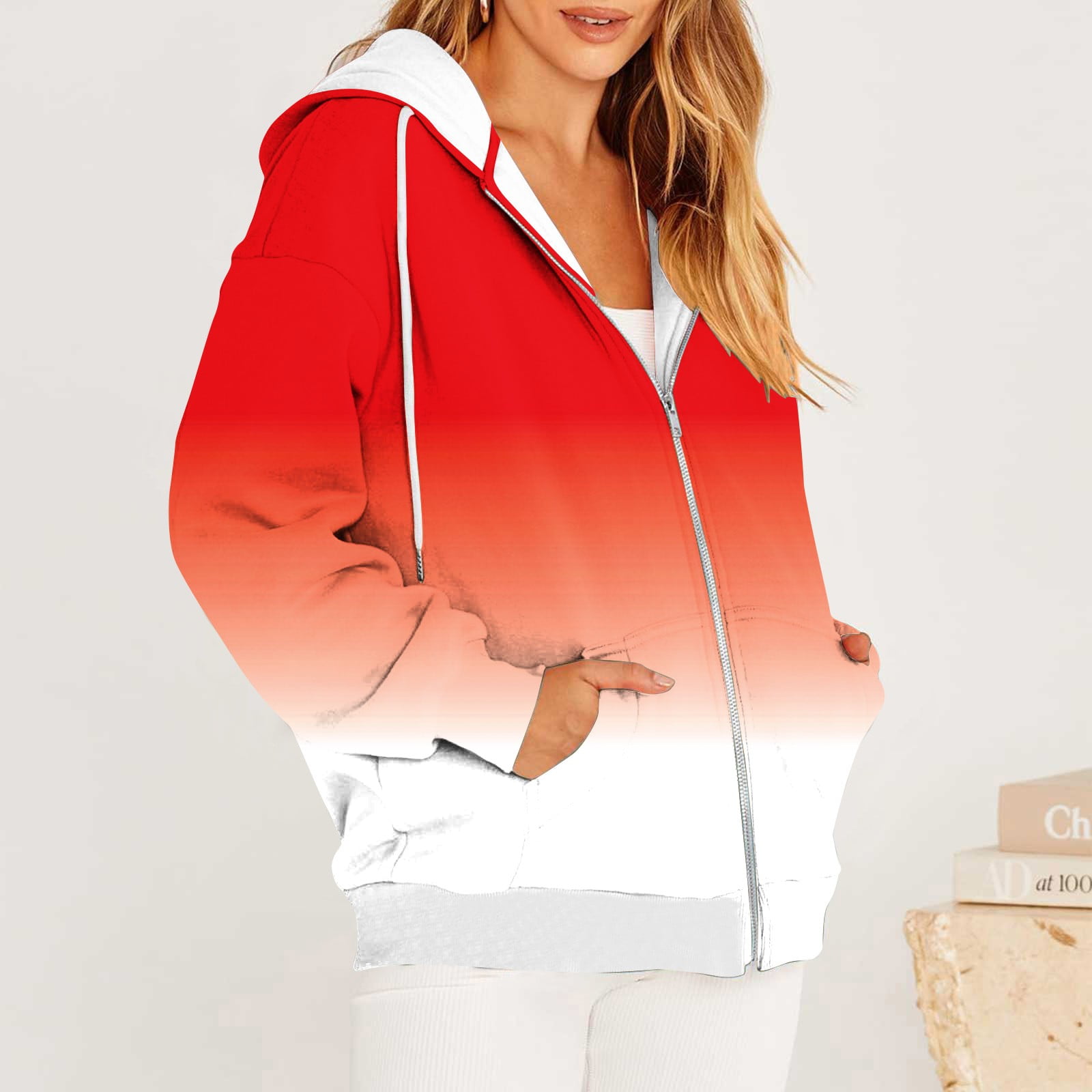 Womens Hoodie White And Red Tie Dye Hoodie Batik Tie-Dye Style