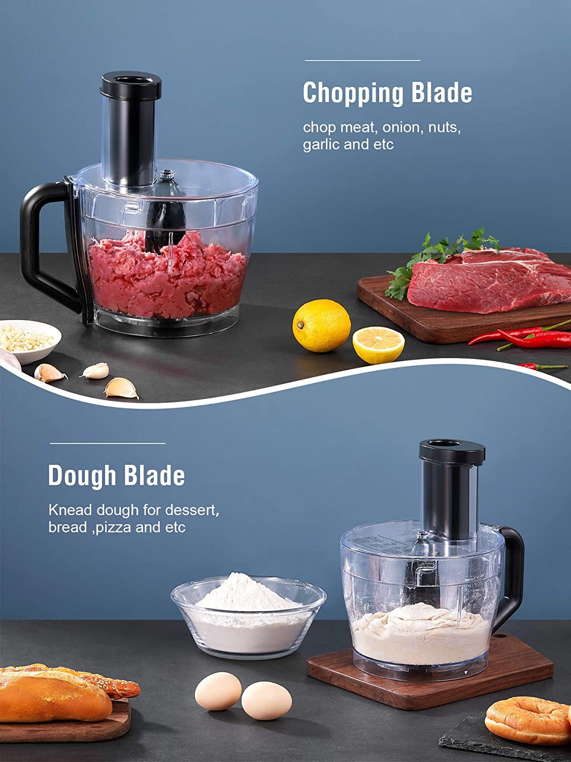 Food Processor 12 Cup, with Chopping, Slicing and Dough Attachments, Black  500W
