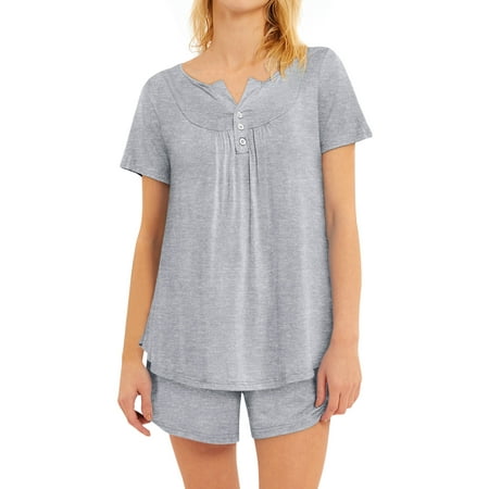 

GESJQFZ Women Spliced Pleat Solid Color V Neck Pajama Shorts Nightwear Set