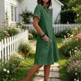 thumbnail image 5 of ClodeEU Women's Collar V Neck Short Sleeve A Line Midi Shirt Dress with Pockets,Casual Loose Dress Green,Women's Plus XL, 5 of 6