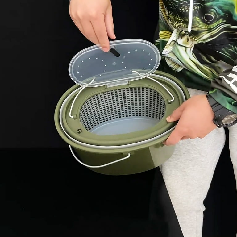 HUIOP Fishing Draining Basket, 2-in-1 Fishing Bucket Double-Deck Fish Box  Detachable Fish Strainer Colander Fishing Bait Storage Container Double