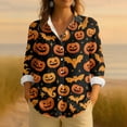 thumbnail image 2 of WTOBBY Women's Long Sleeve Casual Button Up Shirt with Retro Halloween Print, Perfect for Everyday Wear and Seasonal Events, Featuring Classic Collar Design for Comfortable Outfits,Black L, 2 of 4
