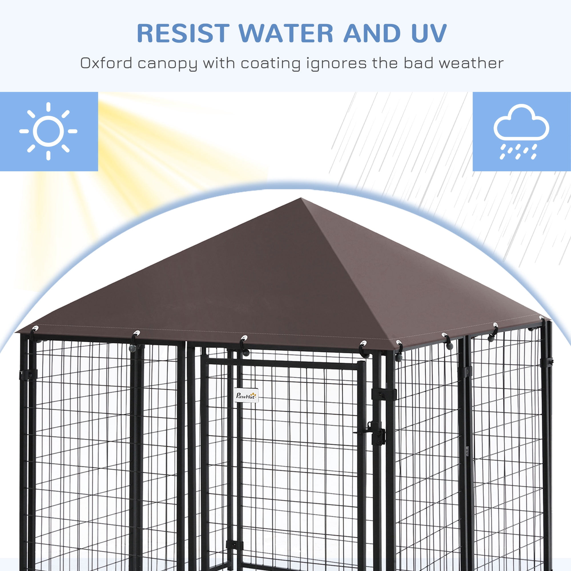 imerelez Dog Kennel Outdoor, Walk-in Pet Playpen, Welded Wire Steel Dog Fence with Water-and UV-Resistant Canopy, Jet Black 5' x 5' x 5'
