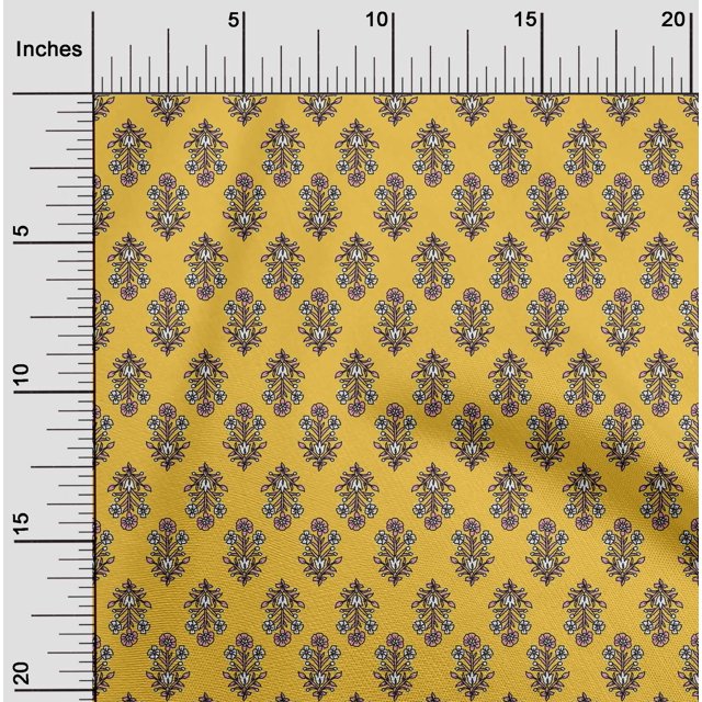 oneOone Georgette Viscose Yellow Fabric Leaves & Floral Block Craft Projects Decor Fabric Printed By The Yard 42 Inch Wide