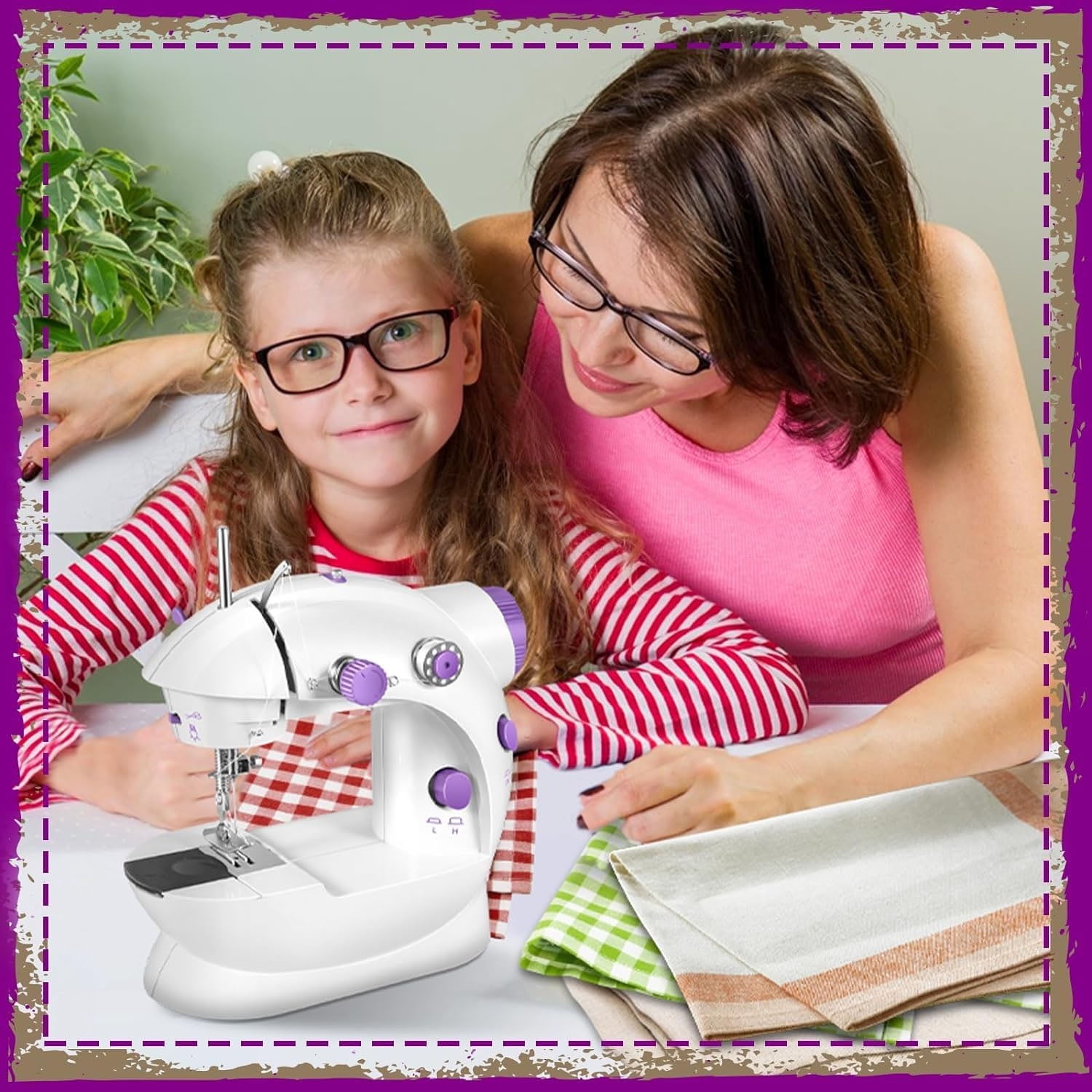 Portable Sewing Machine with Light, Mini Handheld Sewing Machine with Upgraded, Two Threads Double Speed Double Switches, Easy to Use for Kids,Beginners and DIY