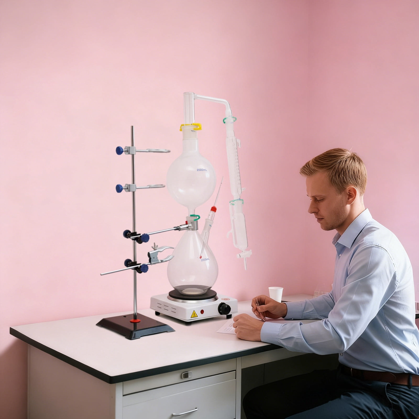 Essential Oil Distillation Equipment, Distillation Apparatus, Lab Distillation Kit with 1000W Heating Plate