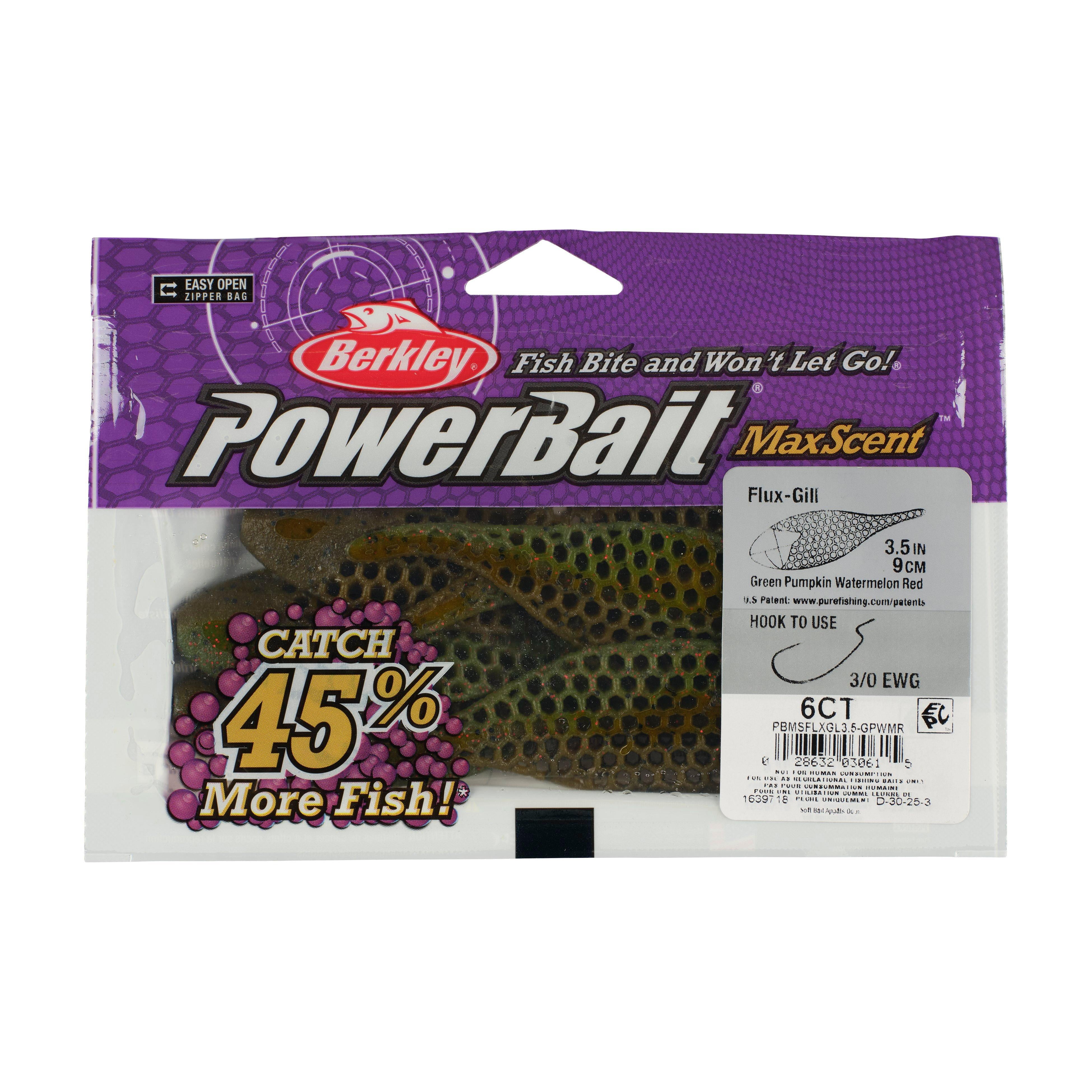 Berkley PowerBait® MaxScent Flux-Gill, 3.5 in, Green Pumpkin Watermelon Red