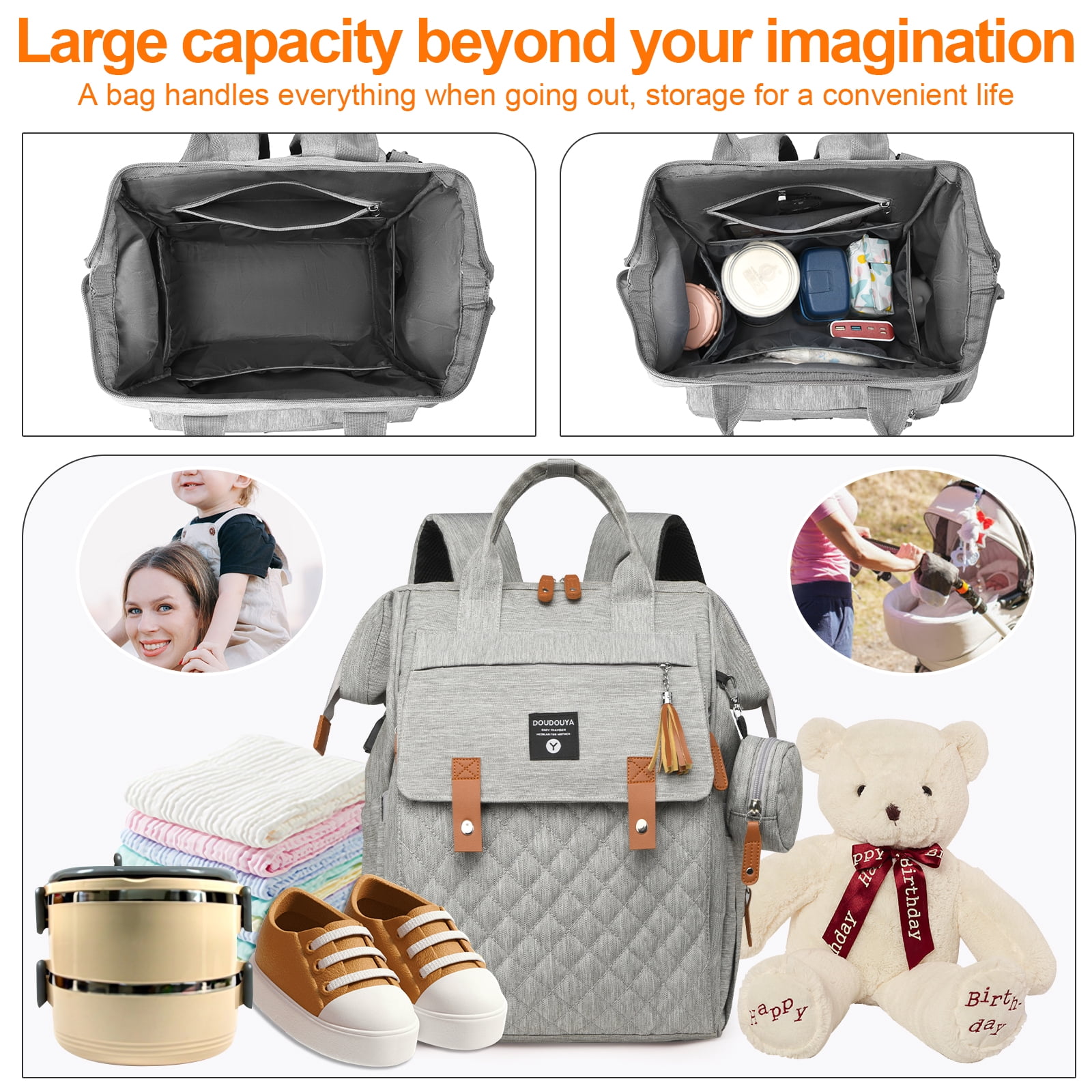 Eurhowing Baby Diaper Bag Backpack for Mom & Dad, Large Capacity Baby Bag with Stroller Straps & Insulated Pocket, Waterproof Diaper Backpack for Travel, Dark Gray
