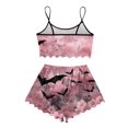 thumbnail image 5 of WTOBBY Women's Retro Floral Print Halloween Pajama Set Sleeveless Adjustable Strap Vest & Elastic Waist Shorts Two-Piece Comfy Sleepwear Lounge Home Wear,Pink L, 5 of 5
